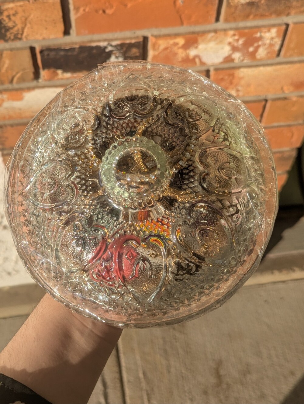 Clear Pressed Glass Decorative Lidded Dish Filled With Jewelry